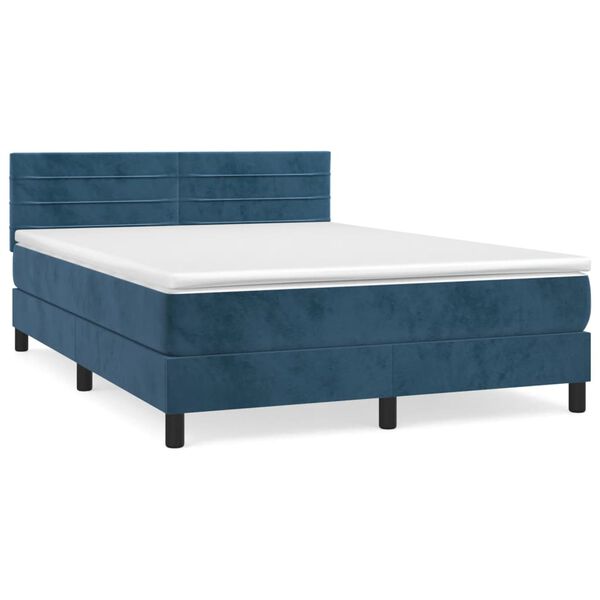 vidaXL Boxspring met matras fluweel donkerblauw 140x200 cm