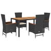 vidaXL 5-delige Tuinset met kussens poly rattan zwart