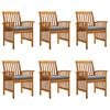 vidaXL Tuinstoelen 6 stuks met kussens, massief acaciahout