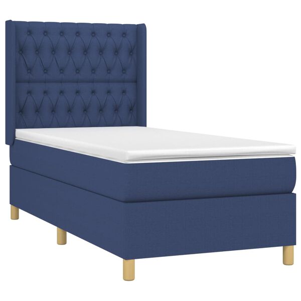 vidaXL Boxspring met matras en LED stof blauw 90x190 cm