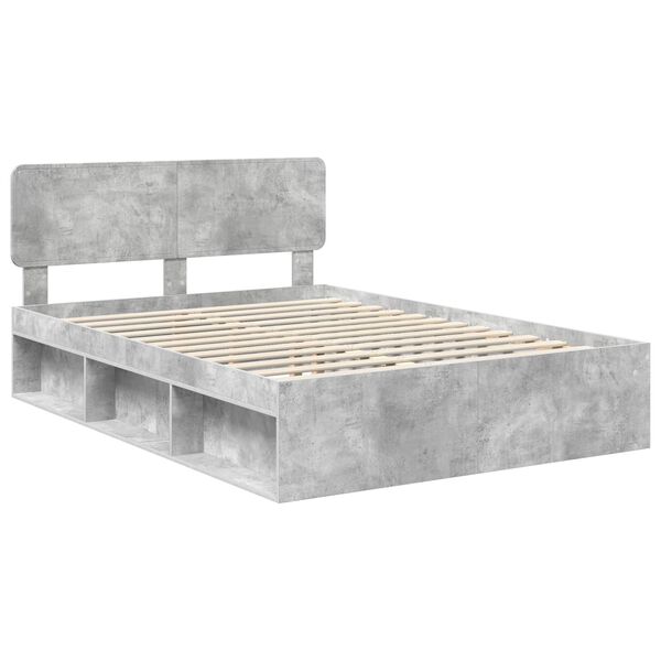 vidaXL Bedframe met hoofdeinde Beton 140 x 200 cm Massief grenenhout