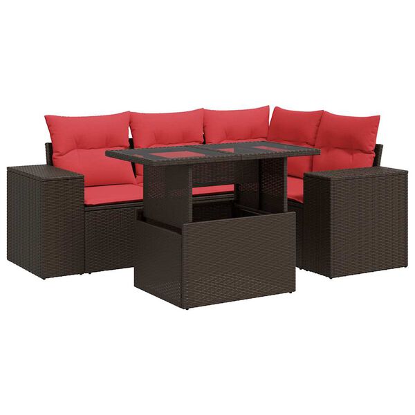 vidaXL 5-delige Loungeset met kussens poly rattan acacia bruin