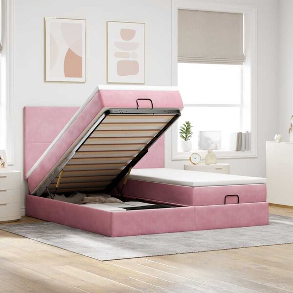vidaXL Ottoman bed met matrassen en LED's 200x200cm fluweel roze