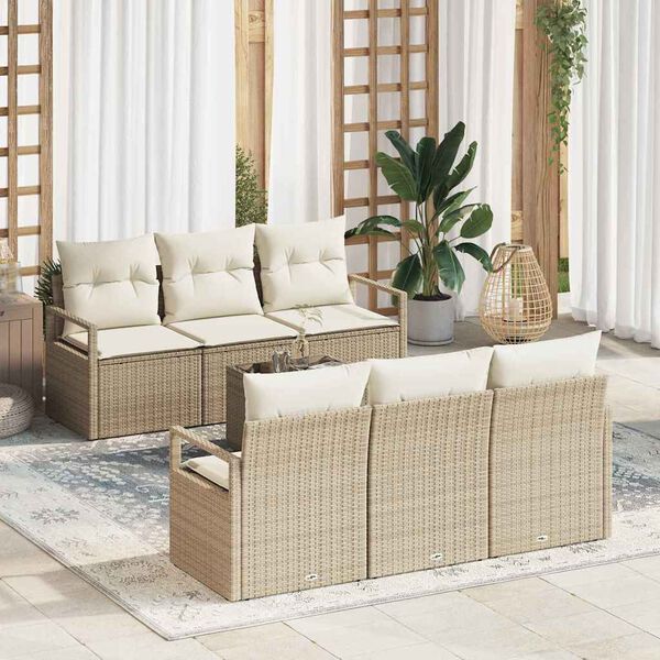 vidaXL Tuin Sofa Set met kussen 7 pcs Beige en Cr&egrave;me poly rattan