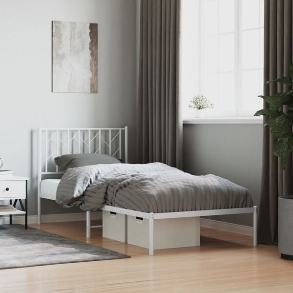 vidaXL Bedframe met hoofdbord metaal wit 90x190 cm