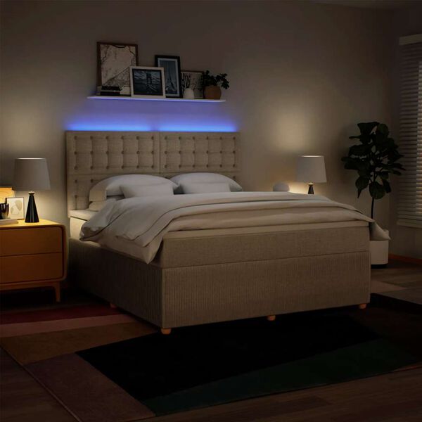 vidaXL Boxspring met matras stof cr&egrave;mekleurig 180x200 cm