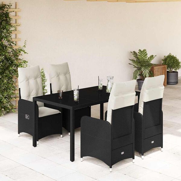 vidaXL 5-delige Bistroset met kussens poly rattan zwart