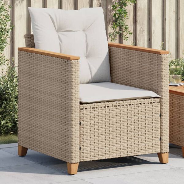 vidaXL Tuinstoel met kussens poly rattan beige