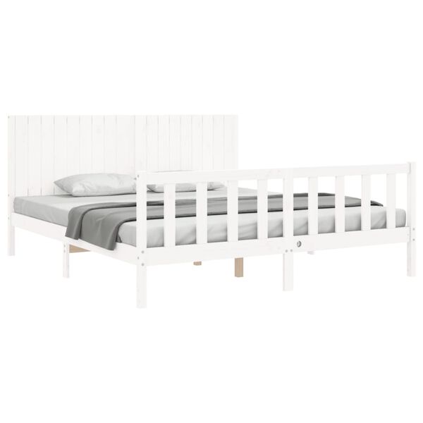 vidaXL Bedframe met hoofdbord massief hout wit