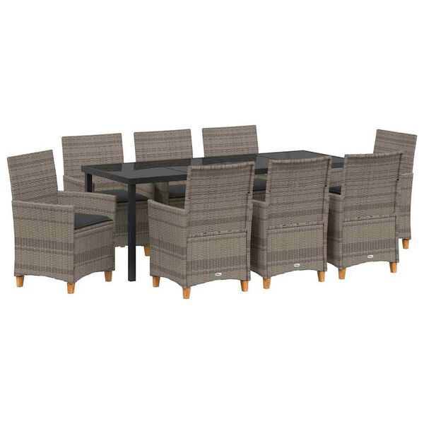 vidaXL Tuin Eetset 9 pcs Grijs poly rattan