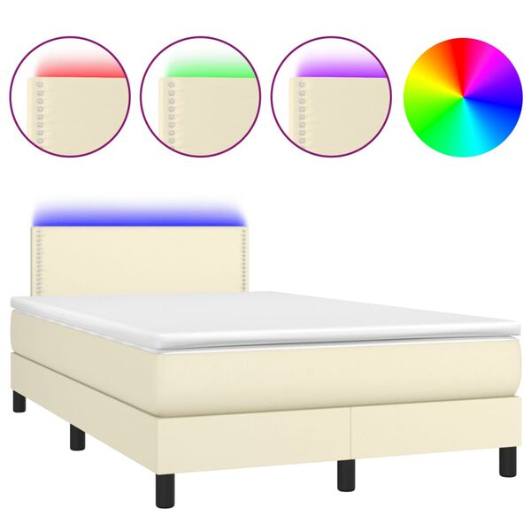 vidaXL Boxspring met matras en LED kunstleer crèmekleurig 120x200 cm