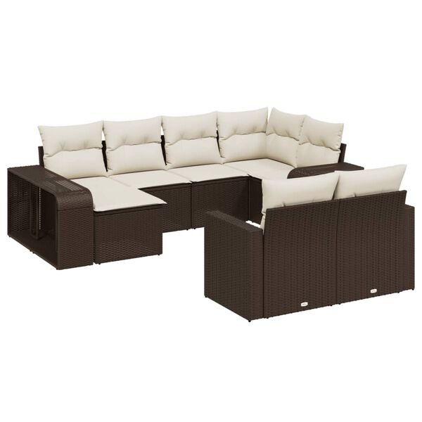 vidaXL 10-delige Loungeset met kussens poly rattan bruin