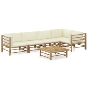 vidaXL 6-delige Loungeset met cr&egrave;mewitte kussens bamboe