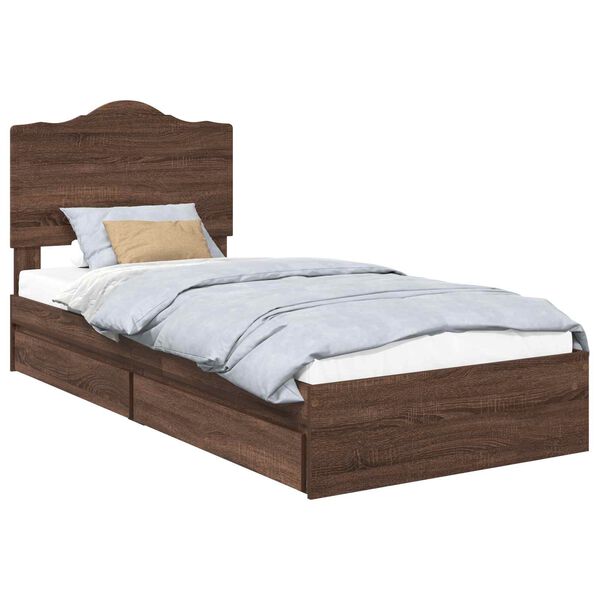 vidaXL Opslag bed met hoofdeinde Bruin Eiken 100 x 200 cm Bewerkt hout