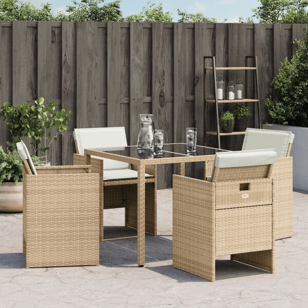 vidaXL Tuinstoelen 4 st met kussens poly rattan beige