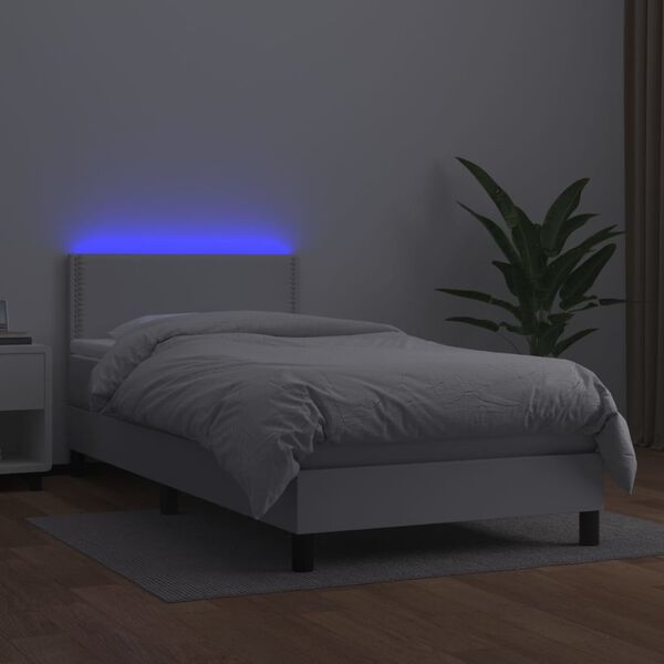 vidaXL Boxspring met matras en LED kunstleer wit 100x200 cm