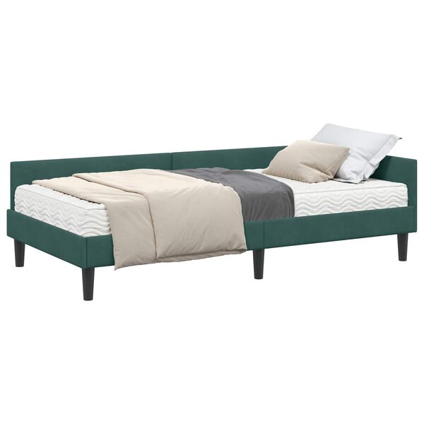 vidaXL Hoekbedframe met Matras Anders 2 pcs Groen Fluweel