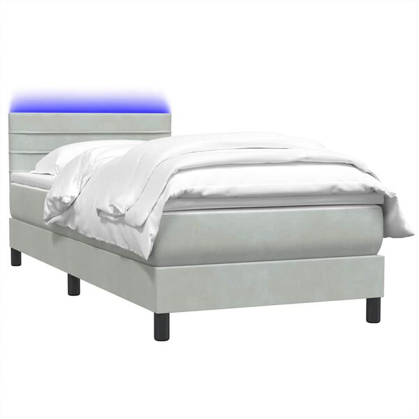 vidaXL Boxspring met matras en LED fluweel lichtgrijs 100x220 cm