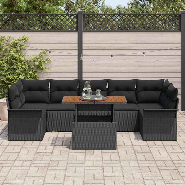 vidaXL Tuin Sofa Set met opslag 8 pcs Zwart Poly riet