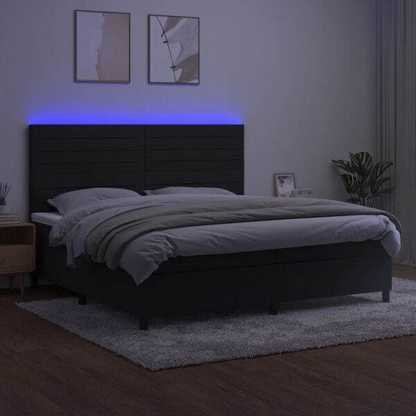 vidaXL Boxspring met matras en LED fluweel zwart 200x200 cm