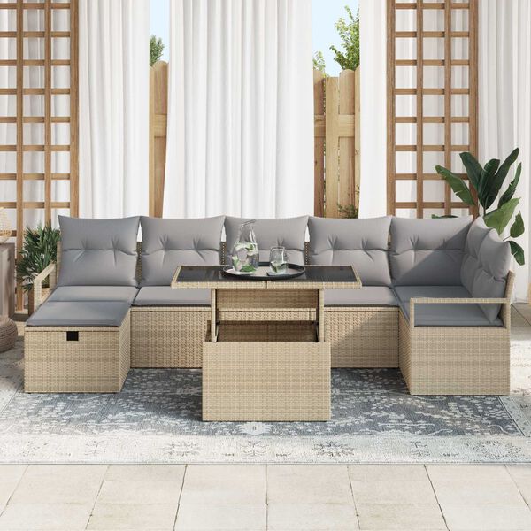 vidaXL Tuin Sofa Set met kussen met opslag 8 pcs Beige Poly riet