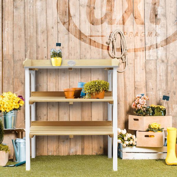 AXI Oppottafel met 2 opbergschappen bruin en wit