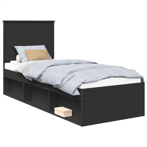 vidaXL Bedframe met hoofdeinde Zwart 75 x 190 cm Massief grenenhout