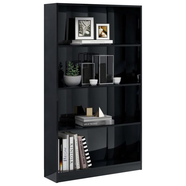vidaXL Boekenkast 4 schappen 80x24x142 cm bewerkt hout hoogglans zwart