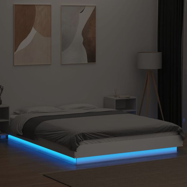 vidaXL Bedframe met LED-verlichting bewerkt hout wit 120x190 cm