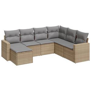 vidaXL 7-delige Loungeset met kussens poly rattan beige