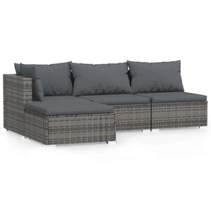vidaXL 4-delige Loungeset met kussens poly rattan grijs
