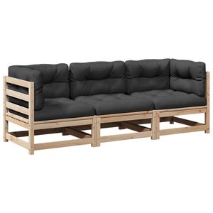 vidaXL 3-delige Loungeset met kussens massief grenenhout