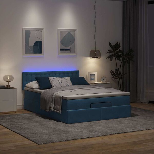 vidaXL Ottoman bed met matras en LED's 140x190cm fluweel donkerblauw