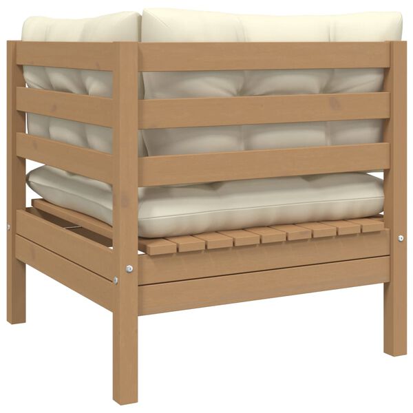 vidaXL 3-delige Loungeset met cr&egrave;mekleurige kussens massief grenenhout