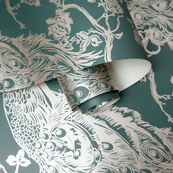DUTCH WALLCOVERINGS Behang Peacock groen en zilverkleurig