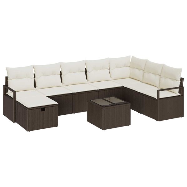 vidaXL Tuin Sofa Set 9 pcs Bruin Poly riet