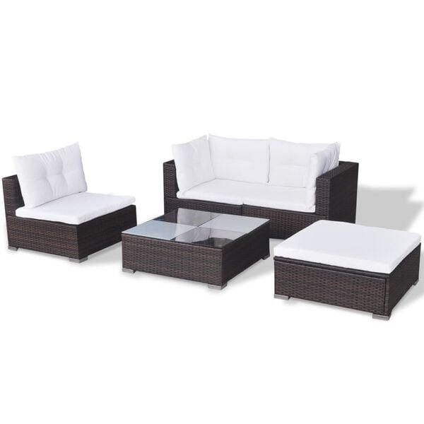 vidaXL 5-delige Loungeset met kussens poly rattan bruin