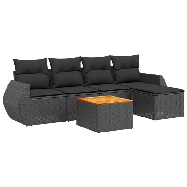 vidaXL 6-delige Loungeset met kussens poly rattan zwart