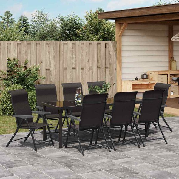 vidaXL Tuin eettafelset 9 pcs Zwart Koffie Gepoedercoat staal