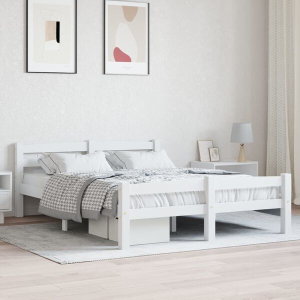 vidaXL Bedframe massief grenenhout wit 140x200 cm