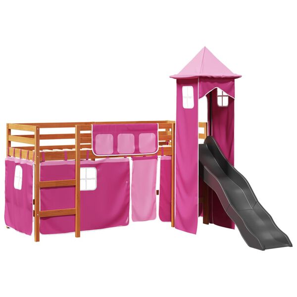 vidaXL Kinderhoogslaper met toren 80x200 cm massief grenenhout roze