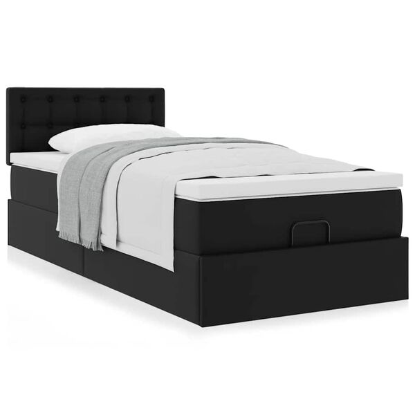 vidaXL Ottomaanse bed met matras 100x200cm kunstleer zwart