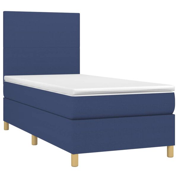 vidaXL Boxspring met matras en LED stof blauw 90x190 cm
