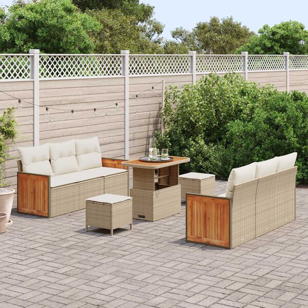 vidaXL Tuinbankenset met kussen 11 pcs Beige en Cr&egrave;me poly rattan