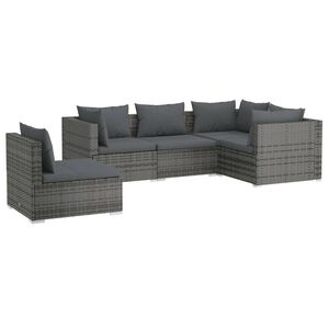 vidaXL 5-delige Loungeset met kussens poly rattan grijs