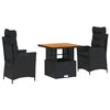 vidaXL 3-delige Tuinset met kussens poly rattan zwart