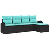 vidaXL Bankstel 5 st Zwart en Turquoise poly rattan