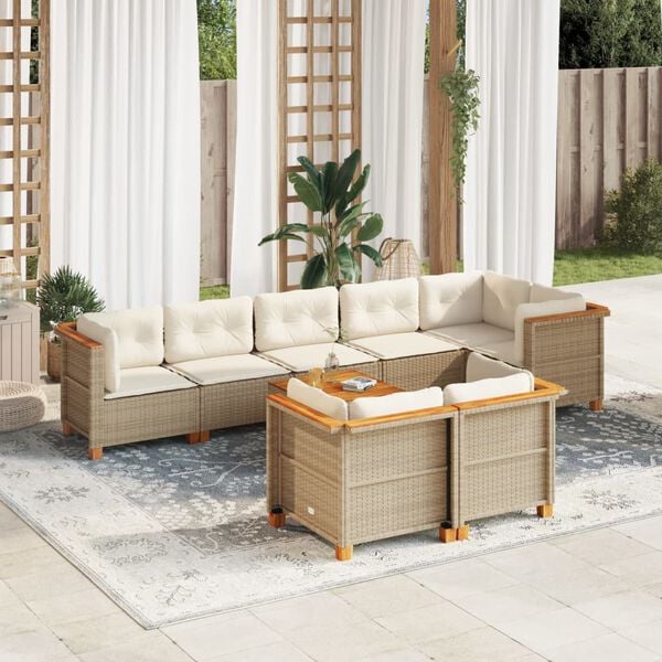 vidaXL 9-delige Loungeset met kussens poly rattan beige