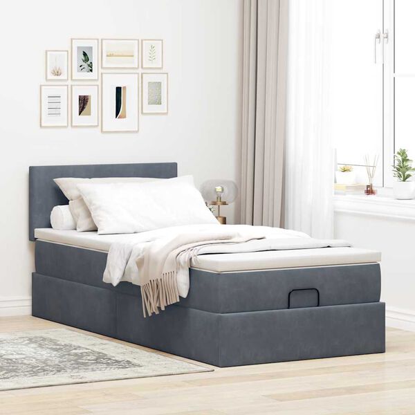 vidaXL Ottoman bed met matras en LED's 80x200cm fluweel donkergrijs