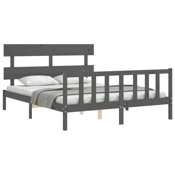 vidaXL Bedframe met hoofdbord massief hout grijs